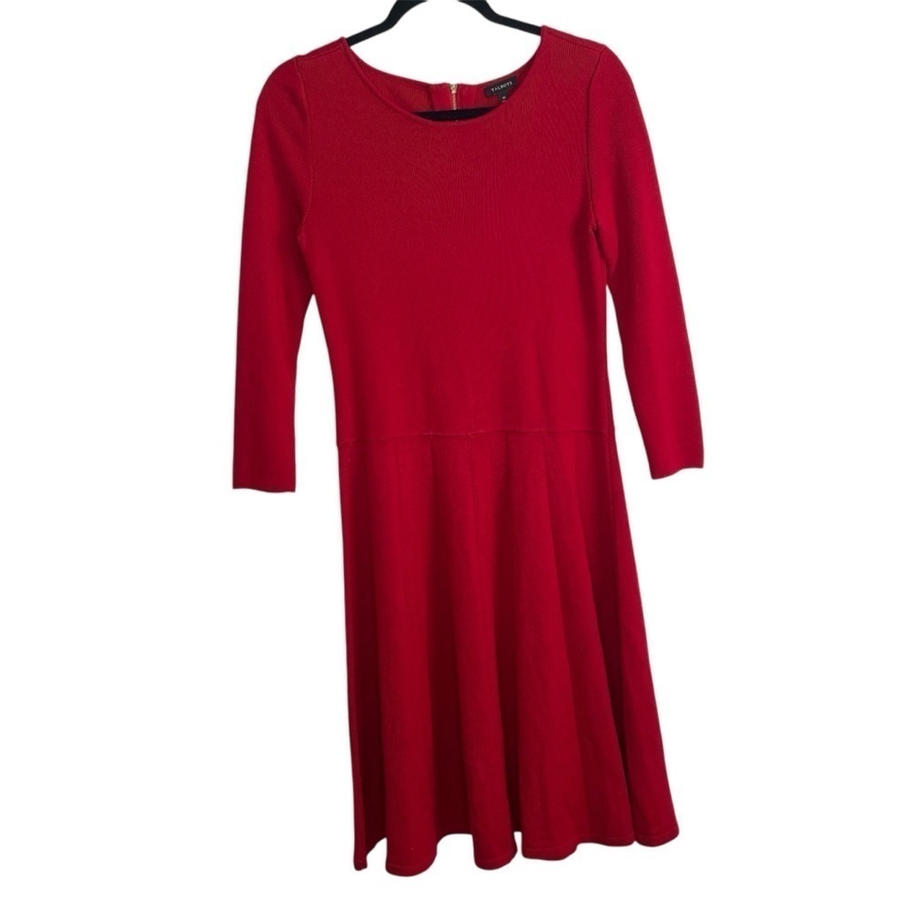 Talbots Red Knit Sweater Dress 3/4 Sleeves Size M Christmas - Picture 1 of 9